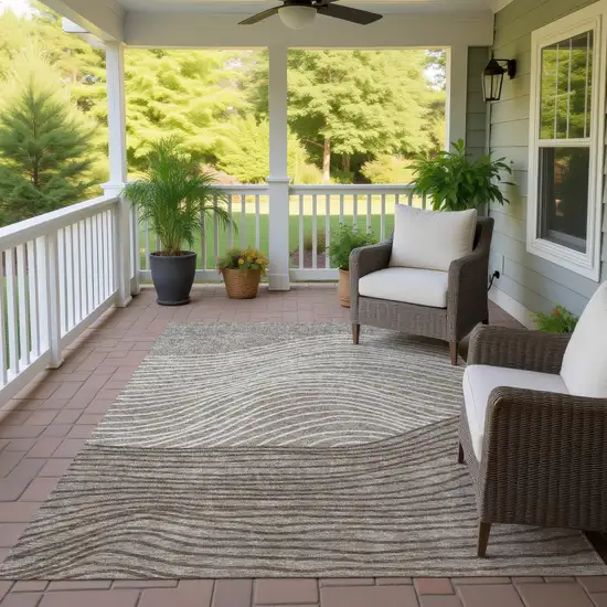 Taupe Beige And Brown Striped Washable Indoor Outdoor Area Rug Photo 9