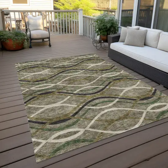 Taupe Beige And Charcoal Abstract Washable Indoor Outdoor Area Rug Photo 9