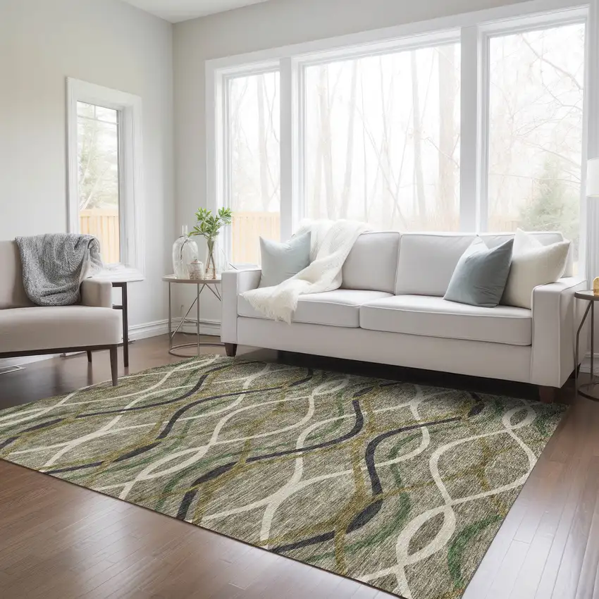 Taupe Beige And Charcoal Abstract Washable Indoor Outdoor Area Rug Photo 8