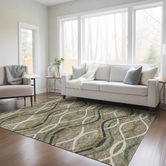 Taupe Beige And Charcoal Abstract Washable Indoor Outdoor Area Rug Photo 8
