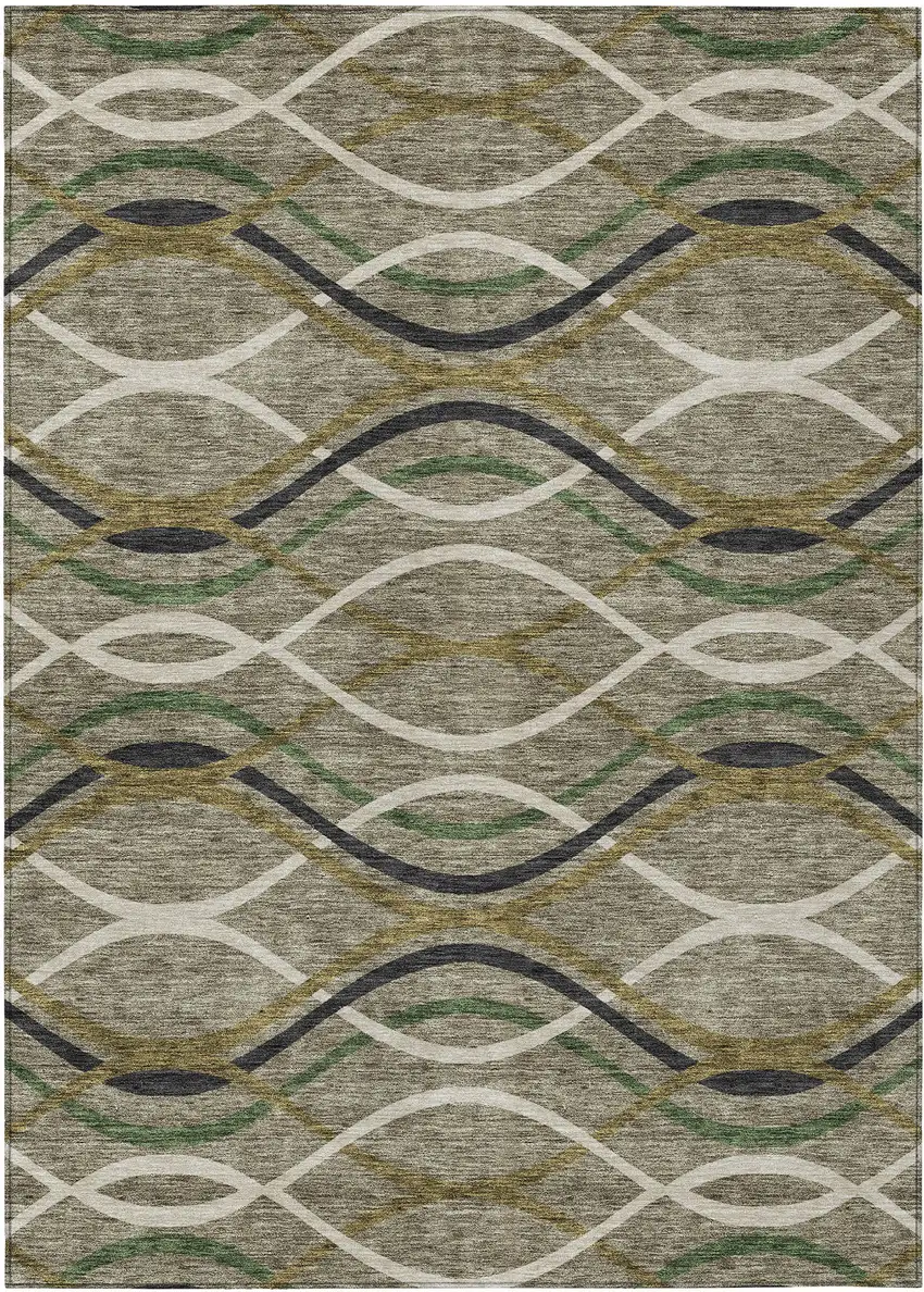 Taupe Beige And Charcoal Abstract Washable Indoor Outdoor Area Rug Photo 1