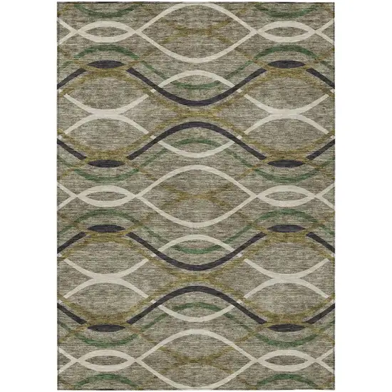 Taupe Beige And Charcoal Abstract Washable Indoor Outdoor Area Rug Photo 1