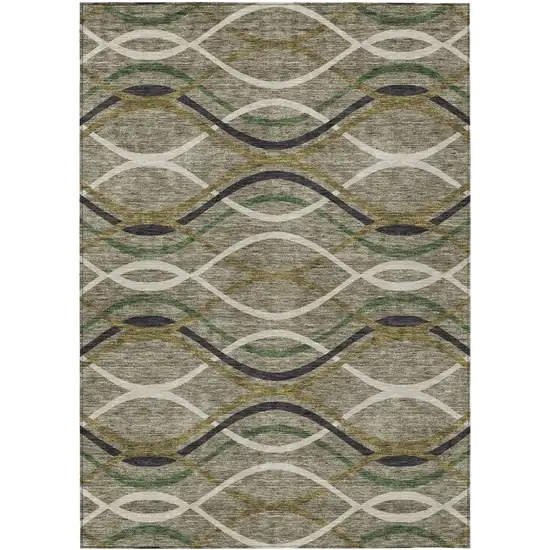Taupe Beige And Charcoal Abstract Washable Indoor Outdoor Area Rug Photo 1