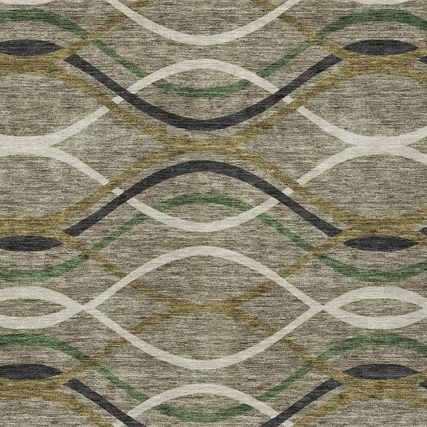 Taupe Beige And Charcoal Abstract Washable Indoor Outdoor Area Rug Photo 4