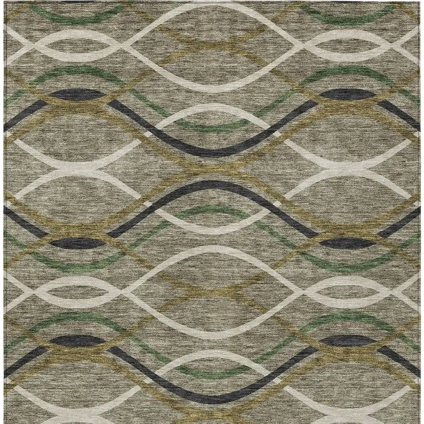 Taupe Beige And Charcoal Abstract Washable Indoor Outdoor Area Rug Photo 5