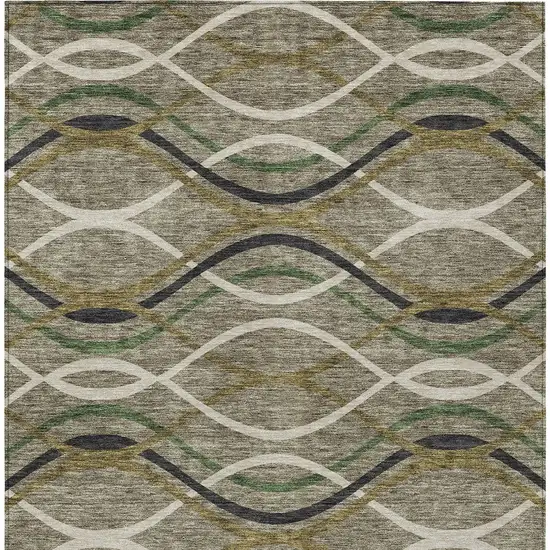 Taupe Beige And Charcoal Abstract Washable Indoor Outdoor Area Rug Photo 5