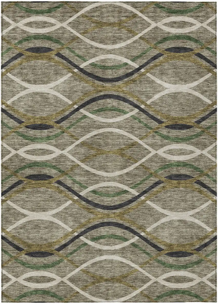 Taupe Beige And Charcoal Abstract Washable Indoor Outdoor Area Rug Photo 2
