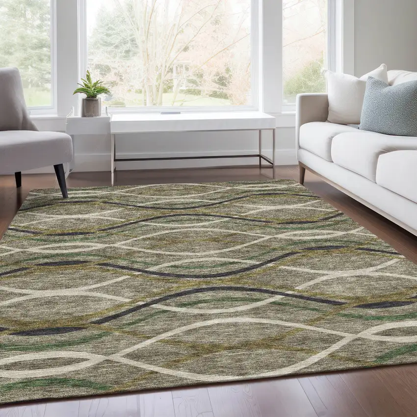 Taupe Beige And Charcoal Abstract Washable Indoor Outdoor Area Rug Photo 7