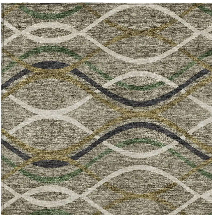 Taupe Beige And Charcoal Abstract Washable Indoor Outdoor Area Rug Photo 4