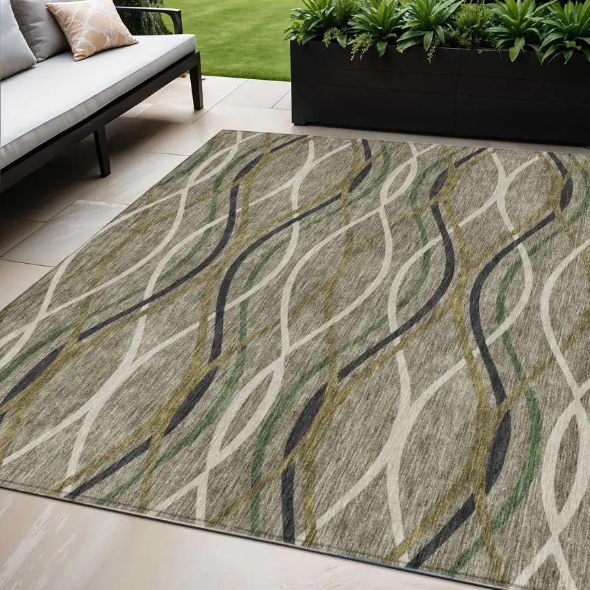 Taupe Beige And Charcoal Abstract Washable Indoor Outdoor Area Rug Photo 1