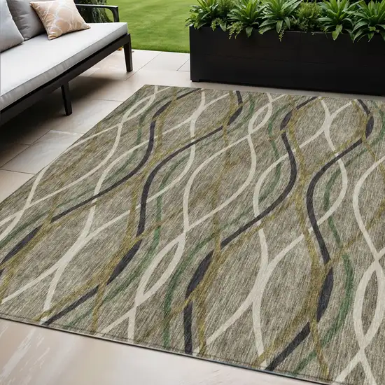 Taupe Beige And Charcoal Abstract Washable Indoor Outdoor Area Rug Photo 1