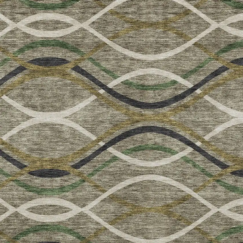 Taupe Beige And Charcoal Abstract Washable Indoor Outdoor Area Rug Photo 5