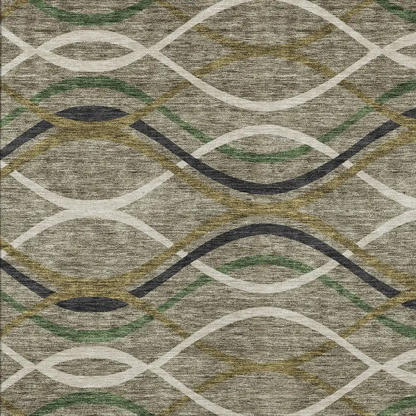 Taupe Beige And Charcoal Abstract Washable Indoor Outdoor Area Rug Photo 4