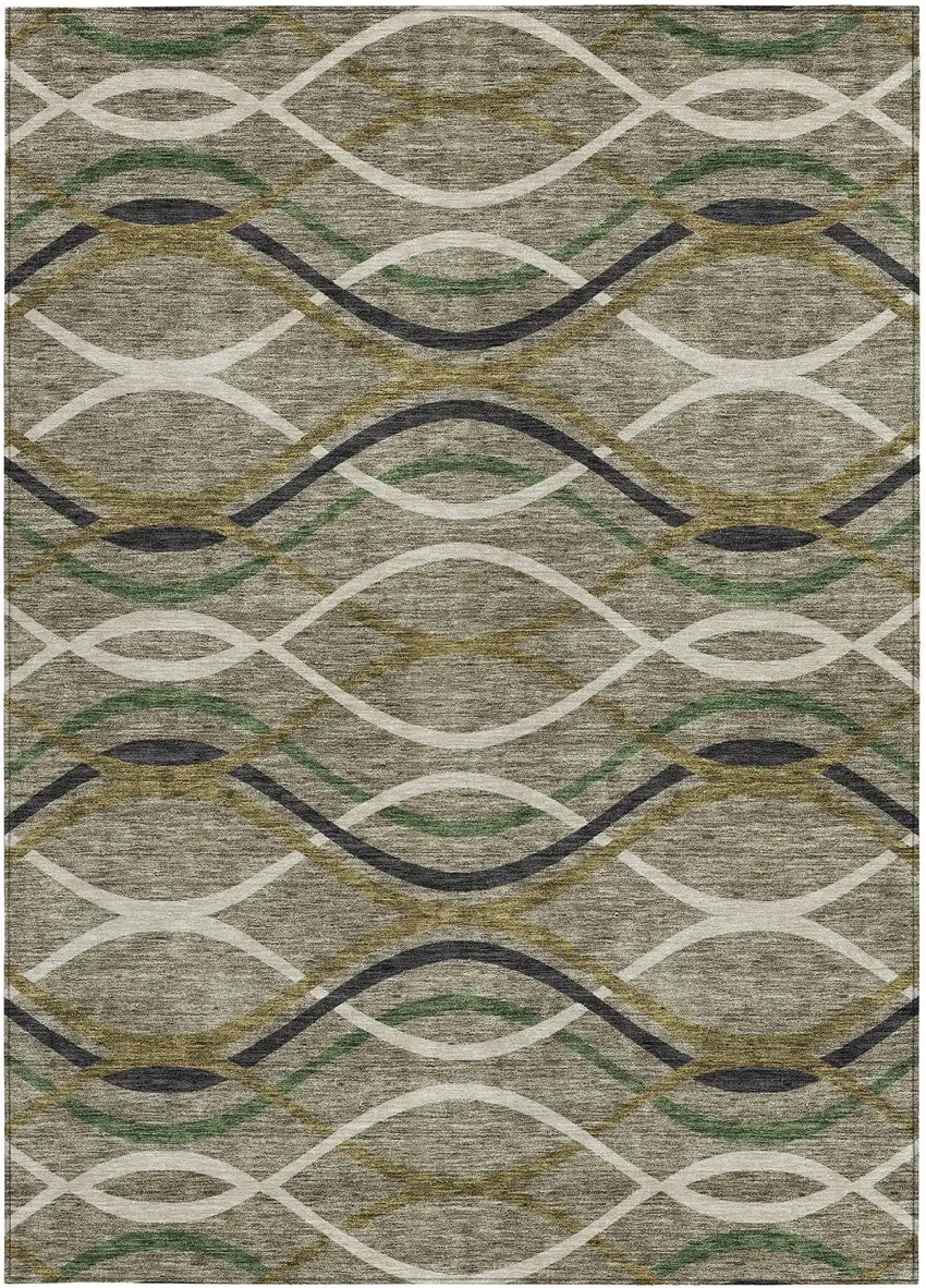 Taupe Beige And Charcoal Abstract Washable Indoor Outdoor Area Rug Photo 5