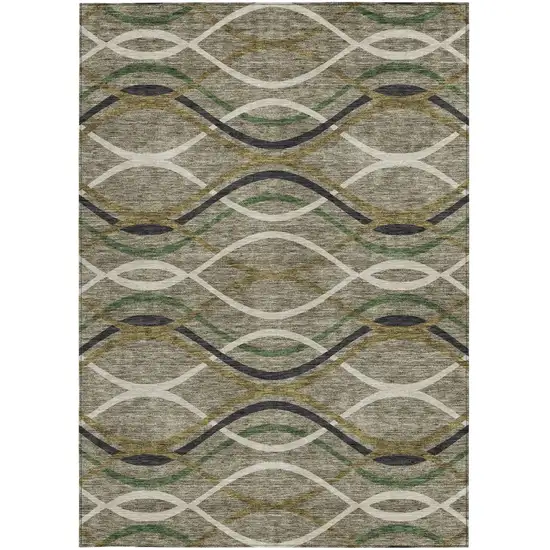 Taupe Beige And Charcoal Abstract Washable Indoor Outdoor Area Rug Photo 5