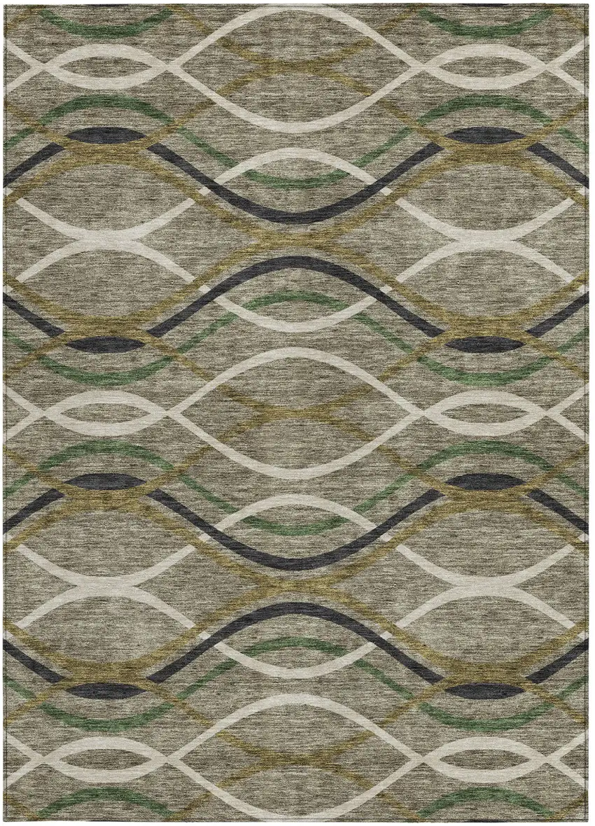 Taupe Beige And Charcoal Abstract Washable Indoor Outdoor Area Rug Photo 5