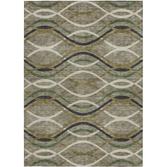 Taupe Beige And Charcoal Abstract Washable Indoor Outdoor Area Rug Photo 5