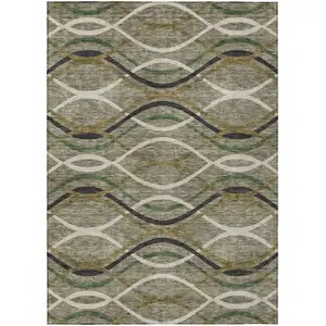 Photo of Taupe Beige And Charcoal Abstract Washable Indoor Outdoor Area Rug