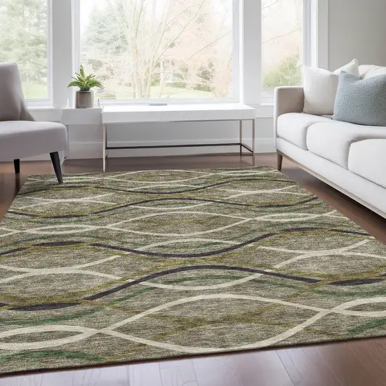 Taupe Beige And Charcoal Abstract Washable Indoor Outdoor Area Rug Photo 7