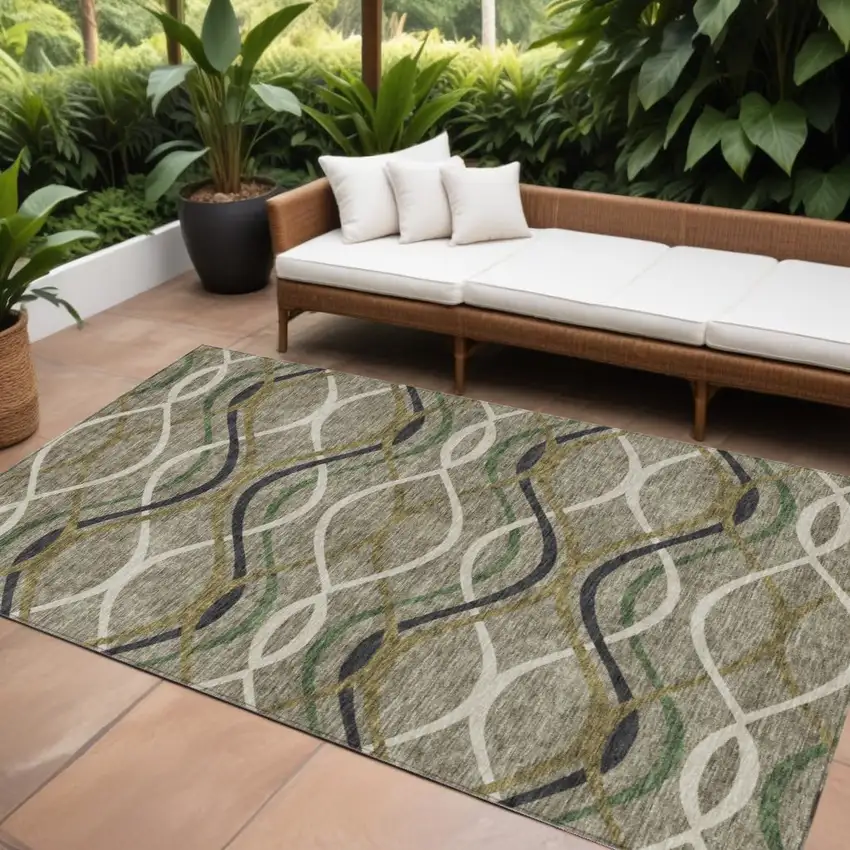 Taupe Beige And Charcoal Abstract Washable Indoor Outdoor Area Rug Photo 1