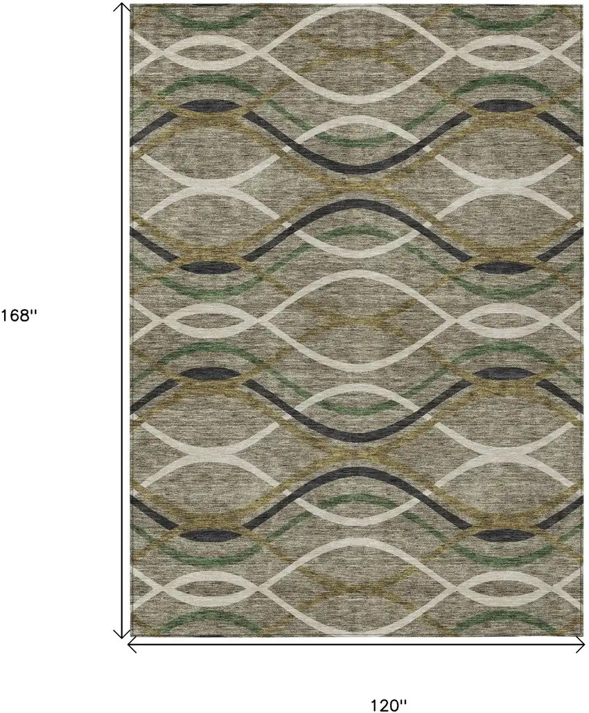 Taupe Beige And Charcoal Abstract Washable Indoor Outdoor Area Rug Photo 7