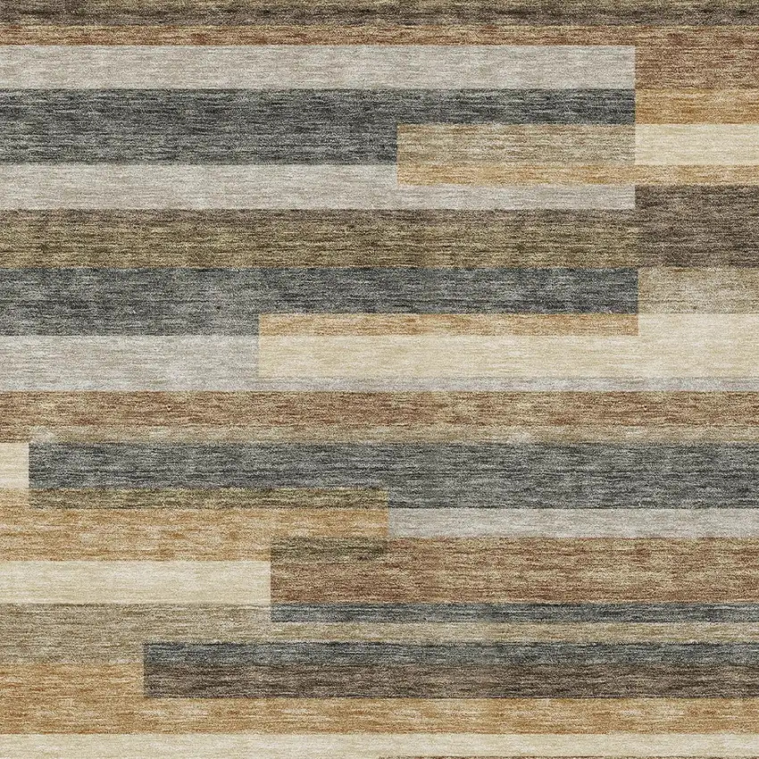 Taupe Beige And Charcoal Striped Washable Indoor Outdoor Area Rug Photo 5