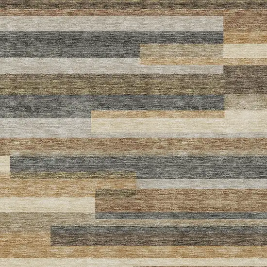 Taupe Beige And Charcoal Striped Washable Indoor Outdoor Area Rug Photo 5
