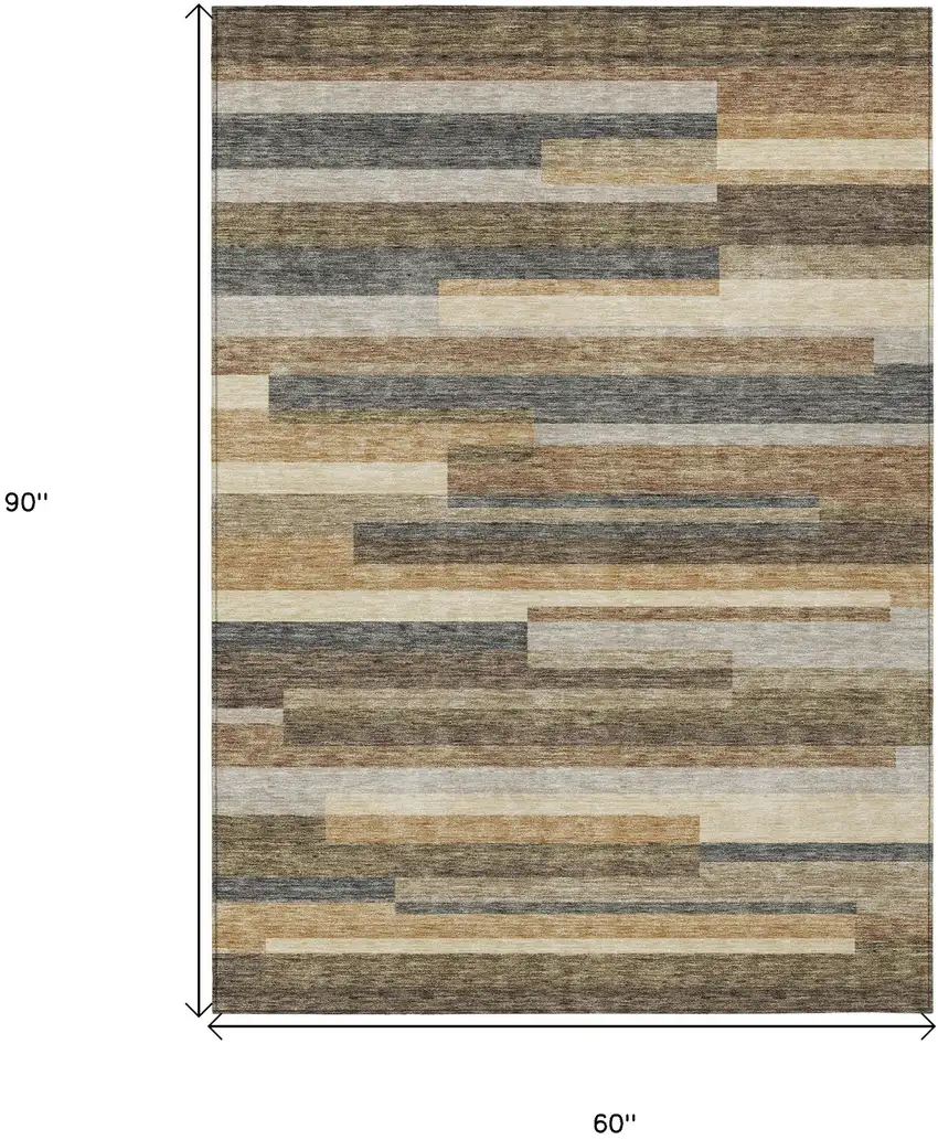 Taupe Beige And Charcoal Striped Washable Indoor Outdoor Area Rug Photo 3