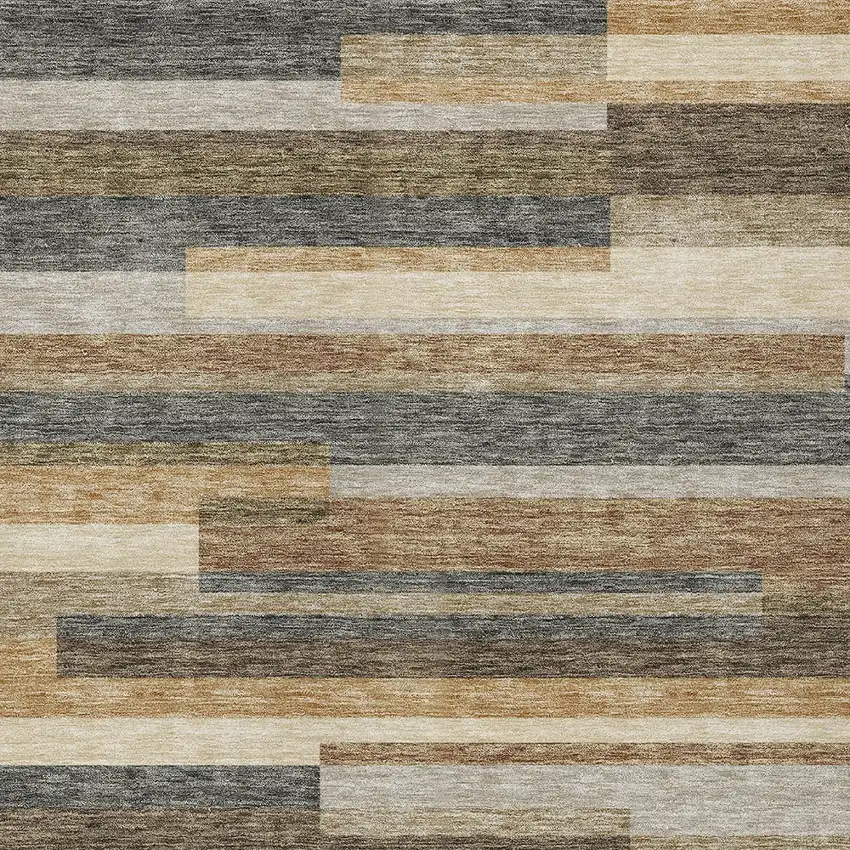 Taupe Beige And Charcoal Striped Washable Indoor Outdoor Area Rug Photo 4