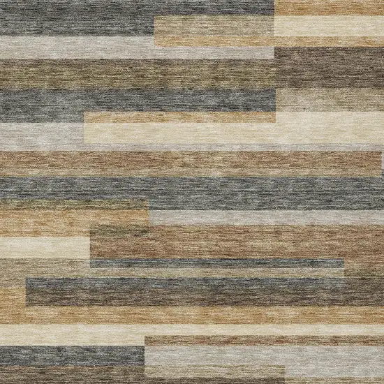 Taupe Beige And Charcoal Striped Washable Indoor Outdoor Area Rug Photo 4