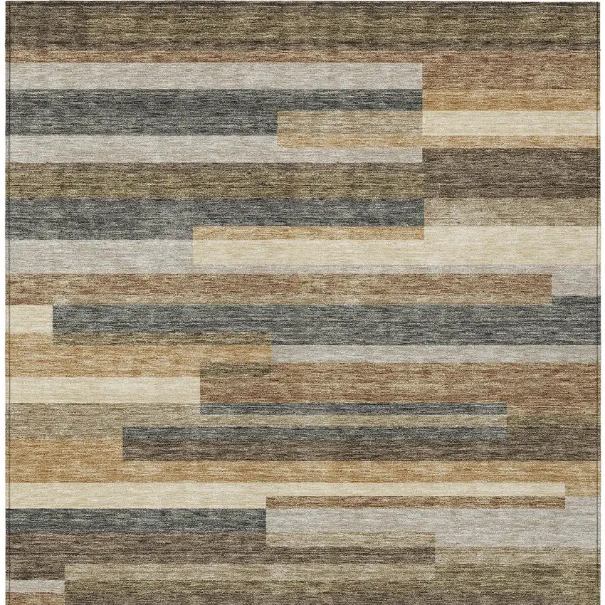 Taupe Beige And Charcoal Striped Washable Indoor Outdoor Area Rug Photo 5
