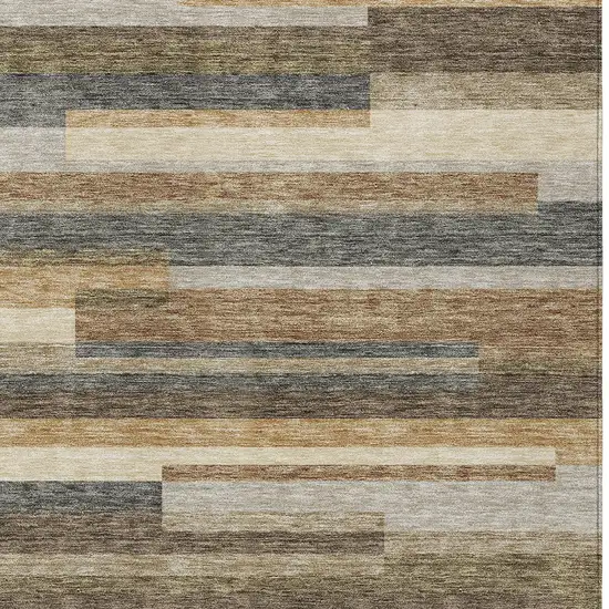 Taupe Beige And Charcoal Striped Washable Indoor Outdoor Area Rug Photo 4