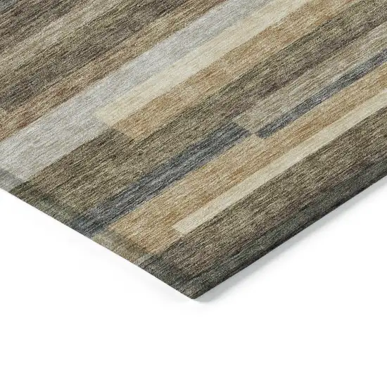 Taupe Beige And Charcoal Striped Washable Indoor Outdoor Area Rug Photo 2