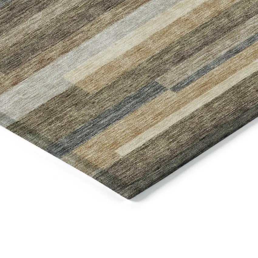 Taupe Beige And Charcoal Striped Washable Indoor Outdoor Area Rug Photo 2
