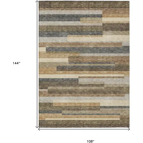 Taupe Beige And Charcoal Striped Washable Indoor Outdoor Area Rug Photo 9