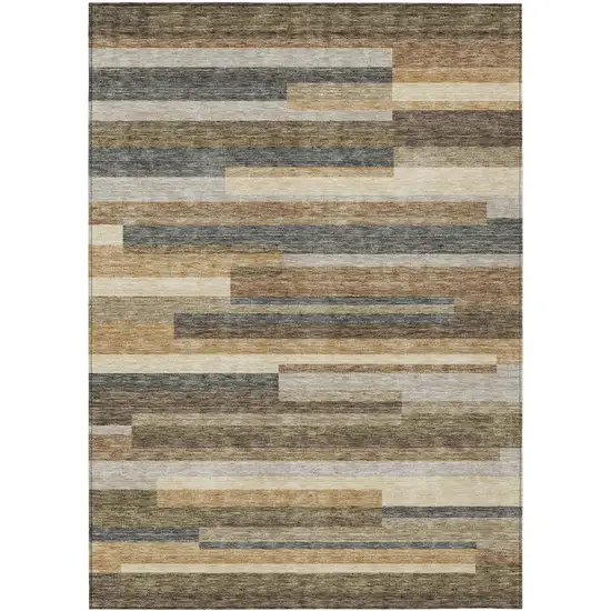 Taupe Beige And Charcoal Striped Washable Indoor Outdoor Area Rug Photo 1