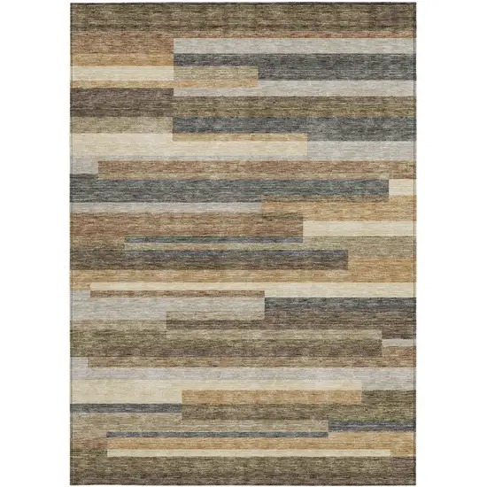 Taupe Beige And Charcoal Striped Washable Indoor Outdoor Area Rug Photo 4
