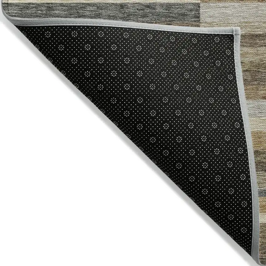 Taupe Beige And Charcoal Striped Washable Indoor Outdoor Area Rug Photo 3