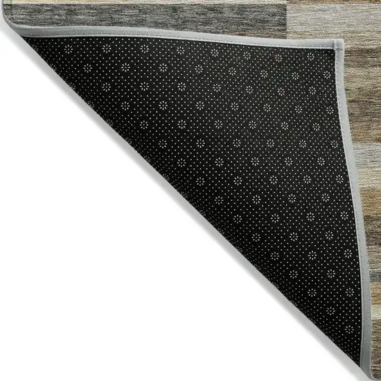 Taupe Beige And Charcoal Striped Washable Indoor Outdoor Area Rug Photo 3