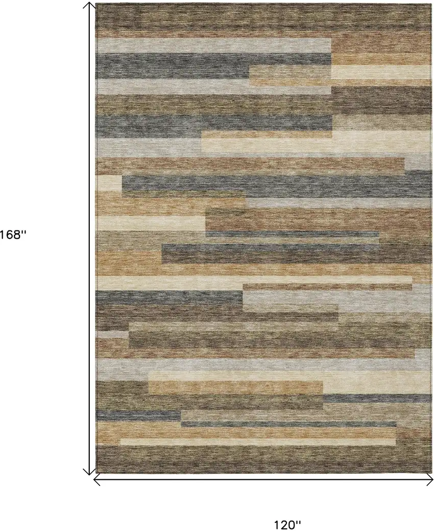 Taupe Beige And Charcoal Striped Washable Indoor Outdoor Area Rug Photo 3