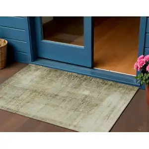 Photo of Taupe Beige And Chocolate Abstract Washable Indoor Outdoor Area Rug