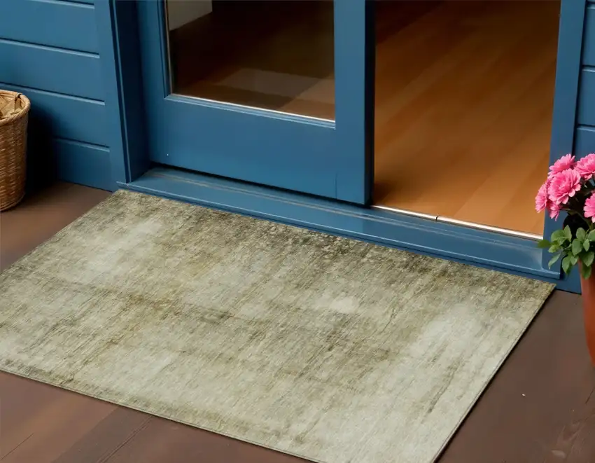 Taupe Beige And Chocolate Abstract Washable Indoor Outdoor Area Rug Photo 1