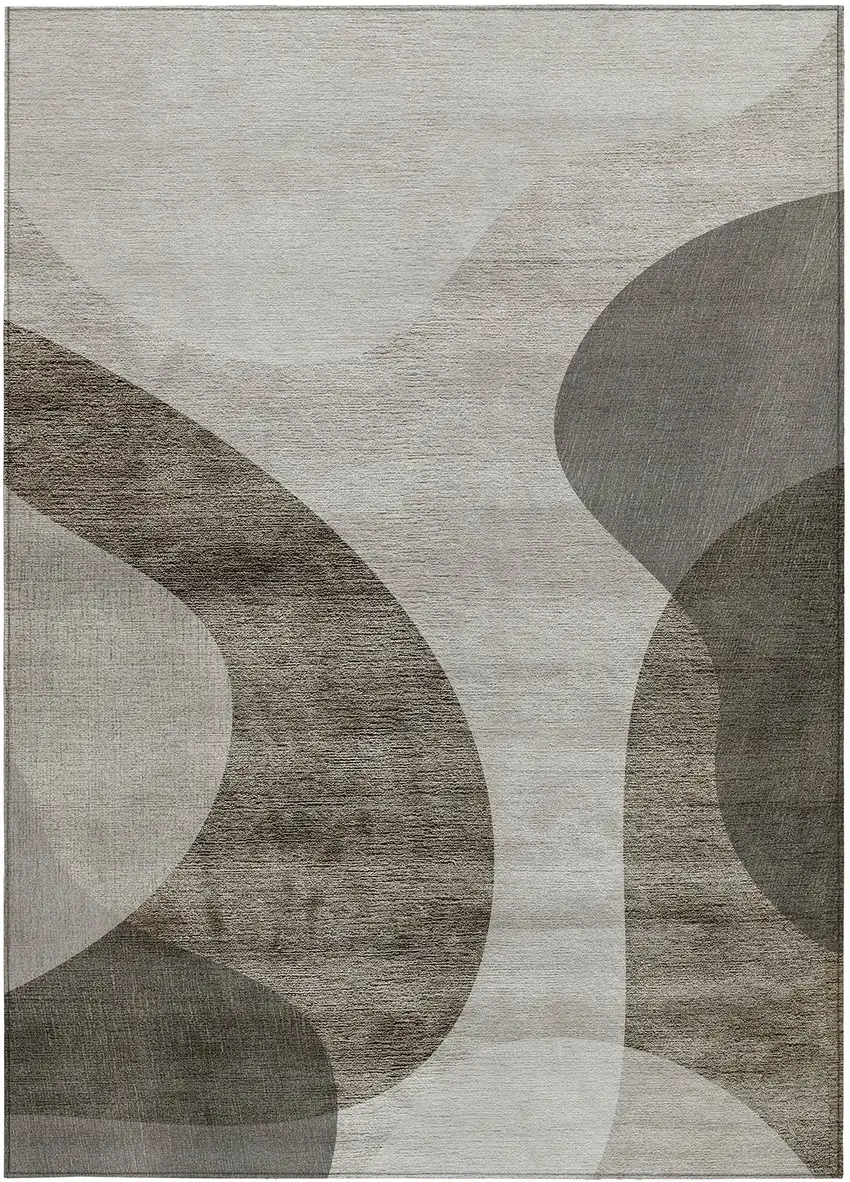 Taupe Beige And Chocolate Abstract Washable Indoor Outdoor Area Rug Photo 6