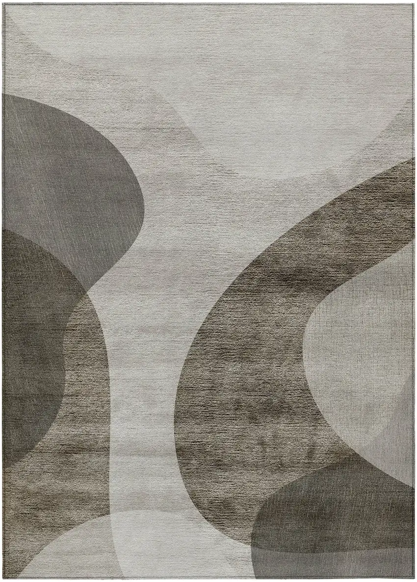 Taupe Beige And Chocolate Abstract Washable Indoor Outdoor Area Rug Photo 2