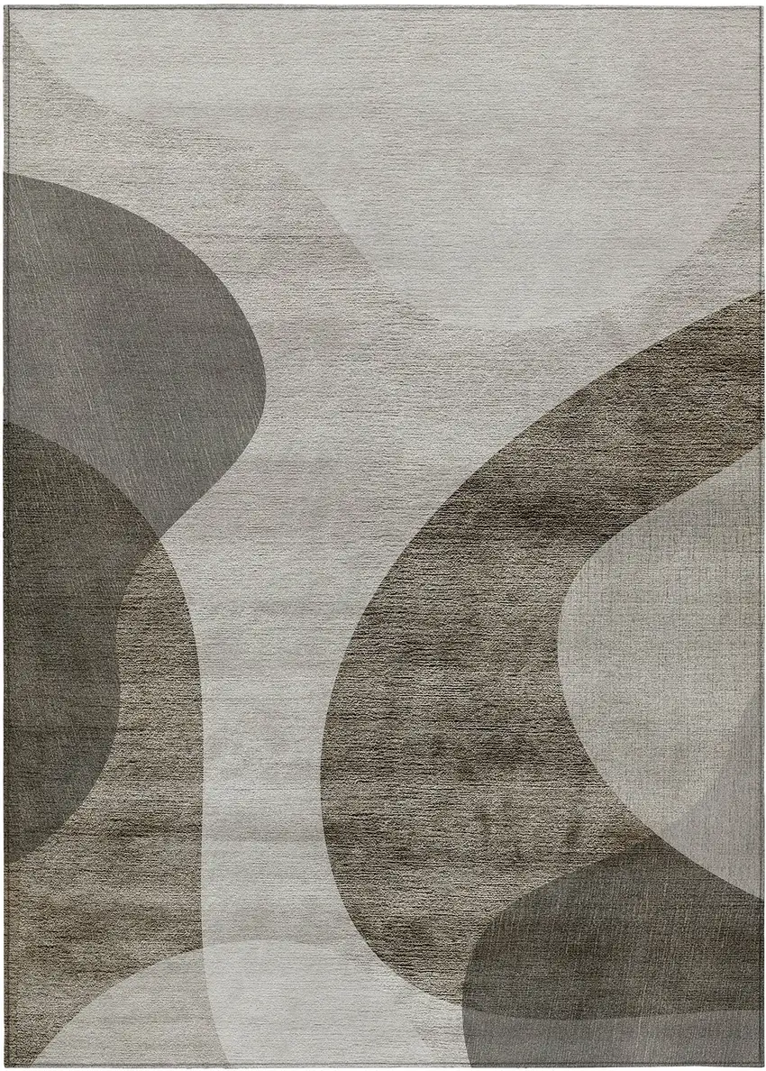 Taupe Beige And Chocolate Abstract Washable Indoor Outdoor Area Rug Photo 2