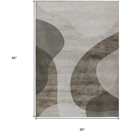 Taupe Beige And Chocolate Abstract Washable Indoor Outdoor Area Rug Photo 3