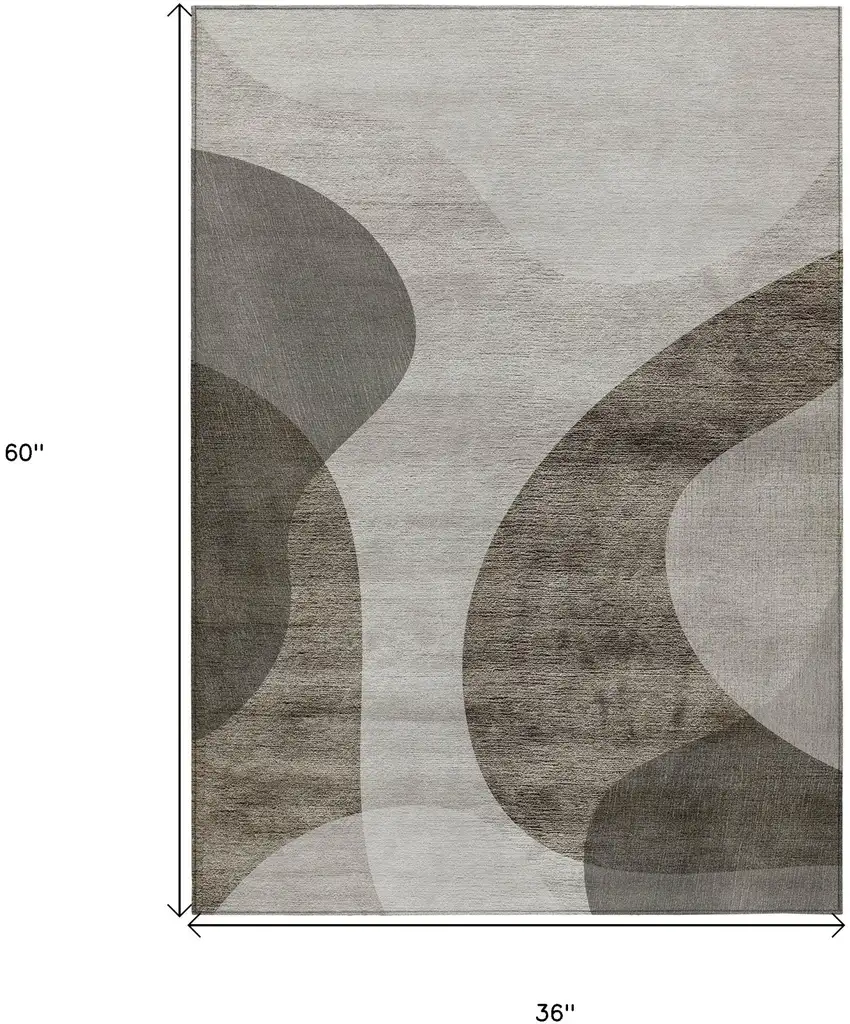 Taupe Beige And Chocolate Abstract Washable Indoor Outdoor Area Rug Photo 3