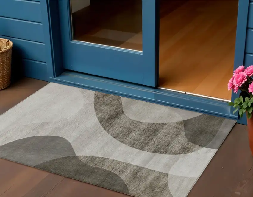 Taupe Beige And Chocolate Abstract Washable Indoor Outdoor Area Rug Photo 1