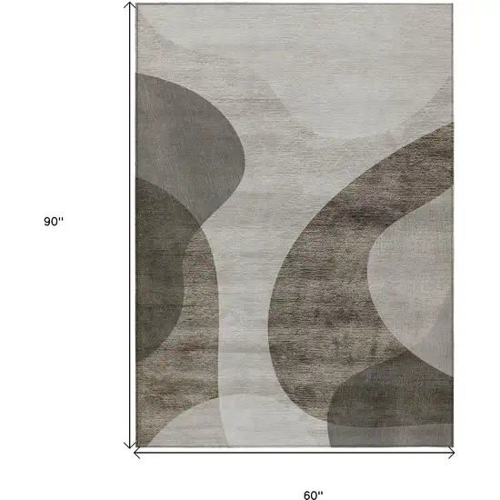 Taupe Beige And Chocolate Abstract Washable Indoor Outdoor Area Rug Photo 3