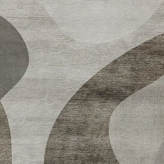 Taupe Beige And Chocolate Abstract Washable Indoor Outdoor Area Rug Photo 5